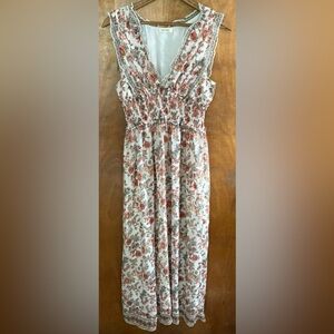 Max Studio White Floral Sleeveless Maxi Dress Ruffle Cottagecore Y2K Boho Fairy